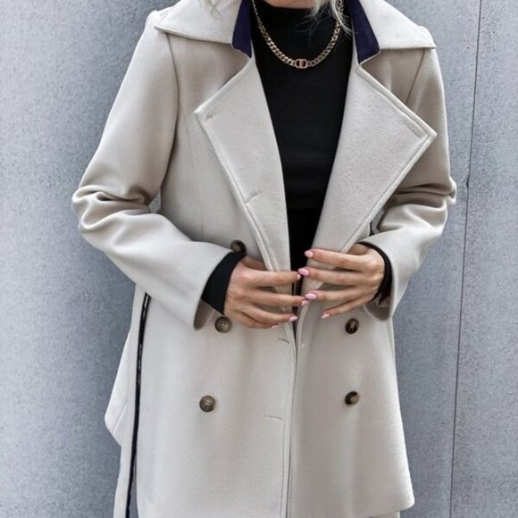 Beige Business Classic Double Breasted Lapel Neck - Picture 5 of 10